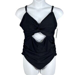 NWT Blooming Jelly Women 3XL Swimsuit Black One Piece Cutout Twist Front Beachy